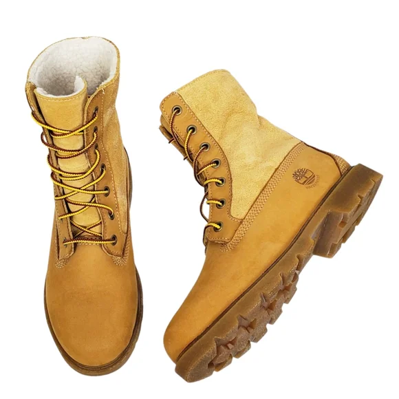 New Timberland linden woods waterproof fold down boots women 6 wheat nubuck faux - Picture 7 of 16